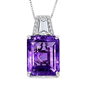 D'Joy Premium Lusaka Amethyst and Moissanite 6.60 ctw Signature Pendant Necklace in Rhodium Over Sterling Silver 20 Inches
