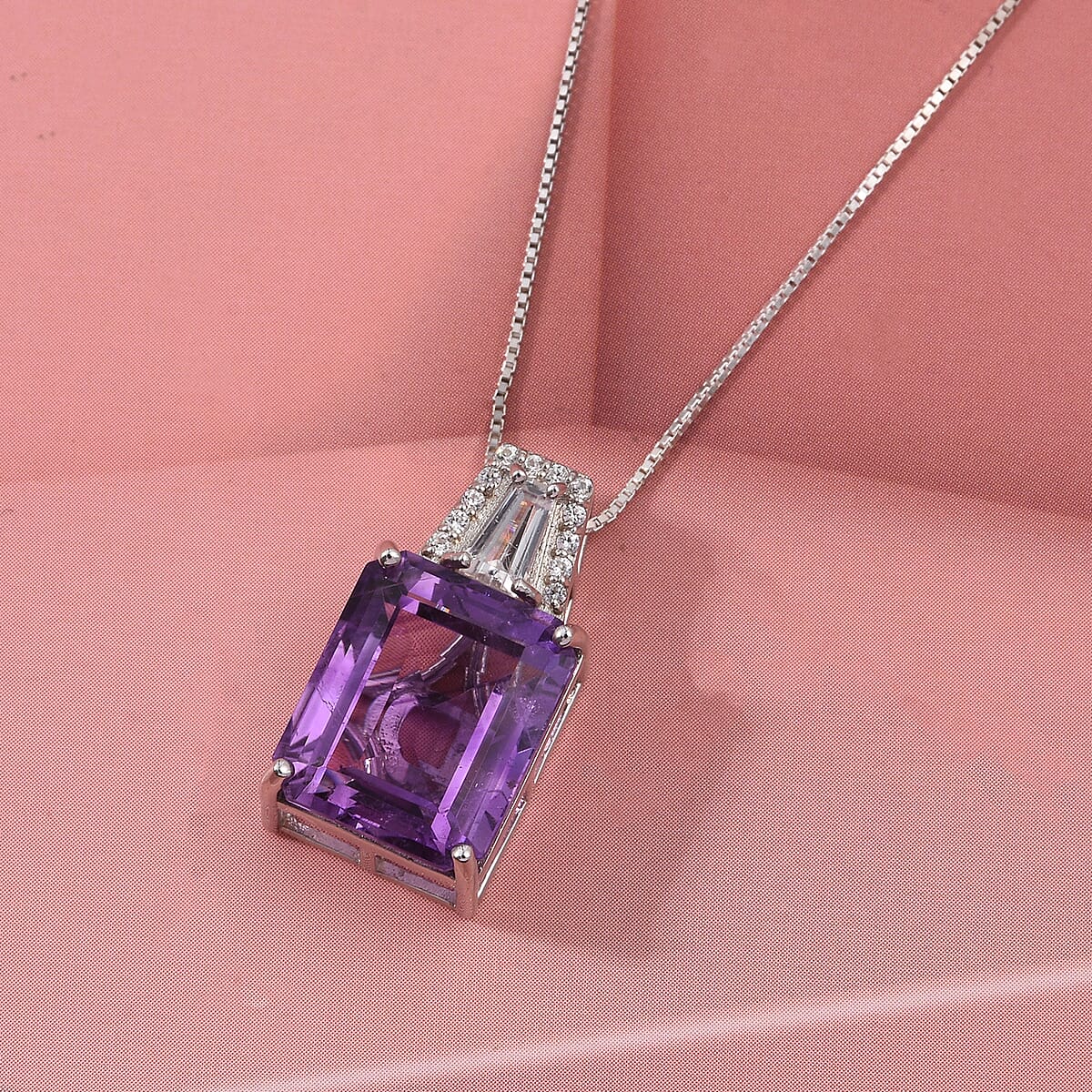 D'Joy Premium Lusaka Amethyst and Moissanite 6.60 ctw Signature Pendant Necklace in Rhodium Over Sterling Silver 20 Inches image number 1