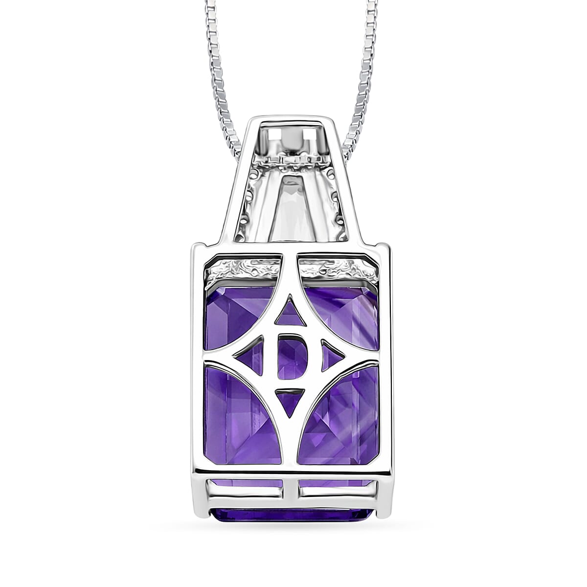 D'Joy Premium Lusaka Amethyst and Moissanite 6.60 ctw Signature Pendant Necklace in Rhodium Over Sterling Silver 20 Inches image number 4