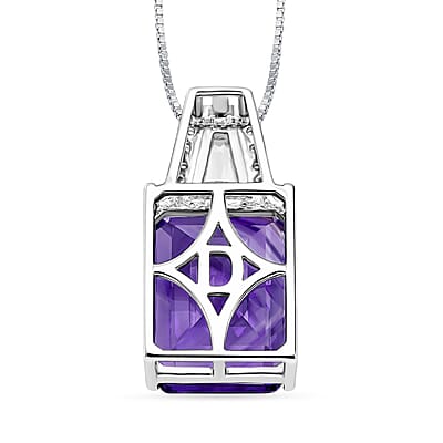 D'Joy Premium Lusaka Amethyst and Moissanite 6.60 ctw Signature Pendant Necklace in Rhodium Over Sterling Silver 20 Inches