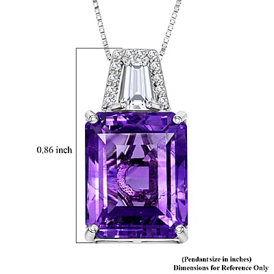 D'Joy Premium Lusaka Amethyst and Moissanite 6.60 ctw Signature Pendant Necklace in Rhodium Over Sterling Silver 20 Inches