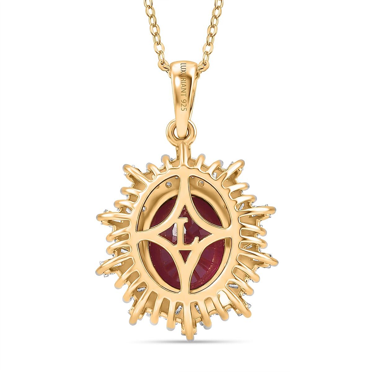 AAA African Ruby, Luxuriant Lab Grown Diamond G-H SI 4.28 ctw Pendant Necklace (20 Inches) in 18K Vermeil YG Over Sterling Silver