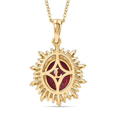 AAA African Ruby, Luxuriant Lab Grown Diamond G-H SI 4.28 ctw Pendant Necklace (20 Inches) in 18K Vermeil YG Over Sterling Silver