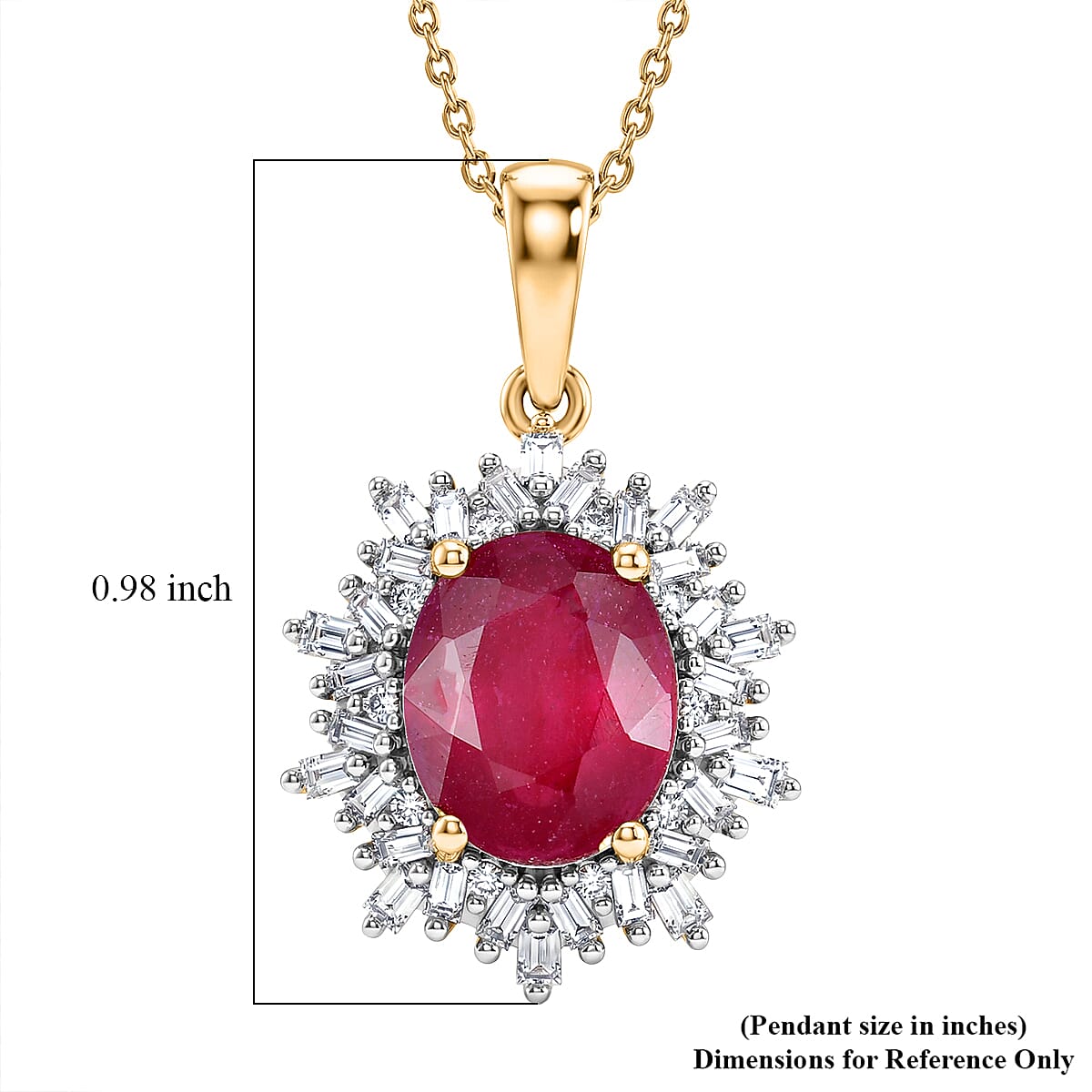 AAA African Ruby, Luxuriant Lab Grown Diamond G-H SI 4.28 ctw Pendant Necklace (20 Inches) in 18K Vermeil YG Over Sterling Silver