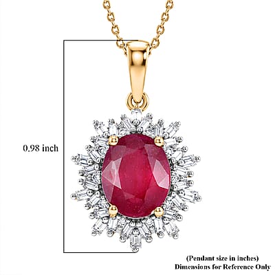 AAA African Ruby, Luxuriant Lab Grown Diamond G-H SI 4.28 ctw Pendant Necklace (20 Inches) in 18K Vermeil YG Over Sterling Silver