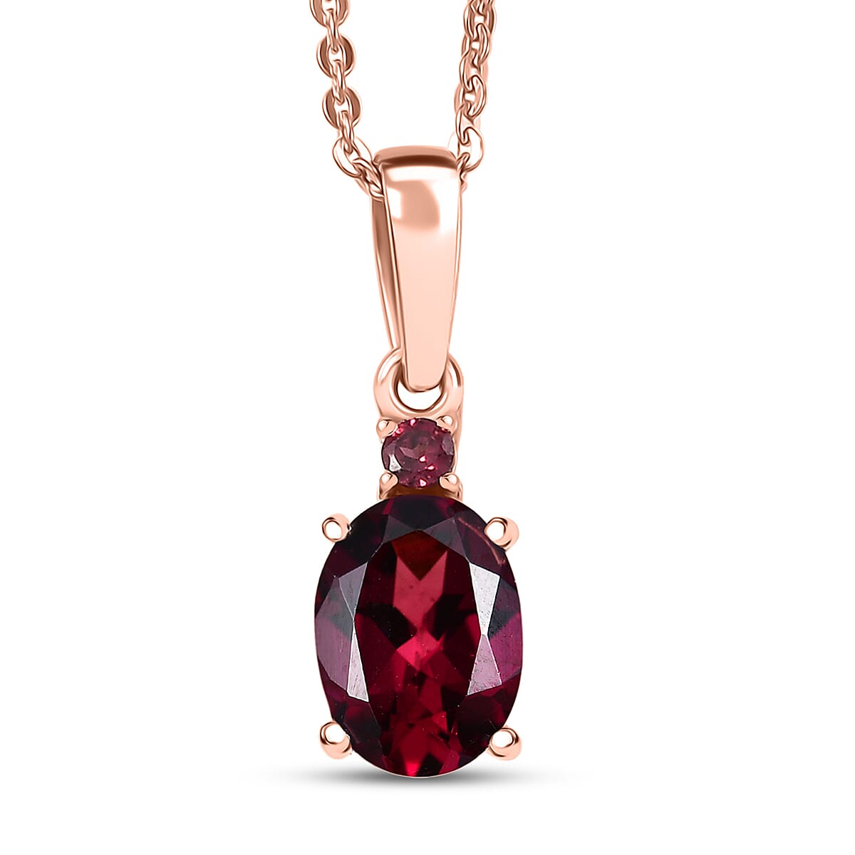 D'Joy Premium Orissa Rhodolite Garnet 1.60 ctw Velvet Fire Trilogy Pendant Necklace in 18K Vermeil Rose Gold Over Sterling Silver 20 Inches