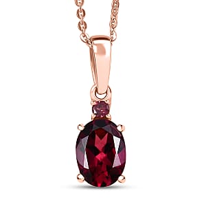 D'Joy Premium Orissa Rhodolite Garnet 1.60 ctw Classic Drop Pendant Necklace in 18K Vermeil Rose Gold Over Sterling Silver 20 Inches 