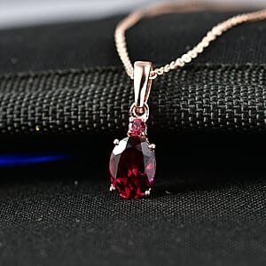 D'Joy Premium Orissa Rhodolite Garnet 1.60 ctw Velvet Fire Trilogy Pendant Necklace in 18K Vermeil Rose Gold Over Sterling Silver 20 Inches 