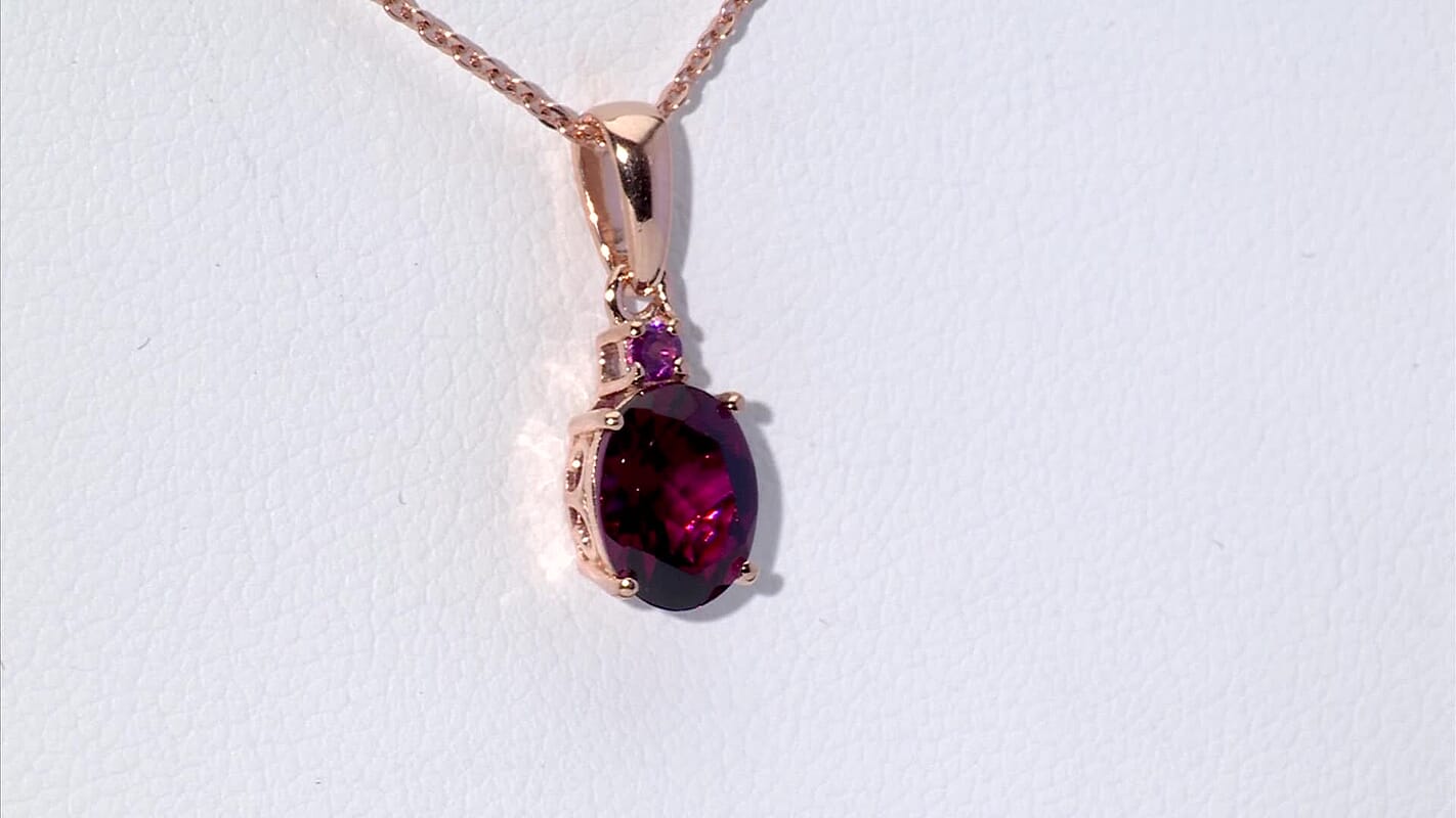 D'Joy Premium Orissa Rhodolite Garnet 1.60 ctw Velvet Fire Trilogy Pendant Necklace in 18K Vermeil Rose Gold Over Sterling Silver 20 Inches