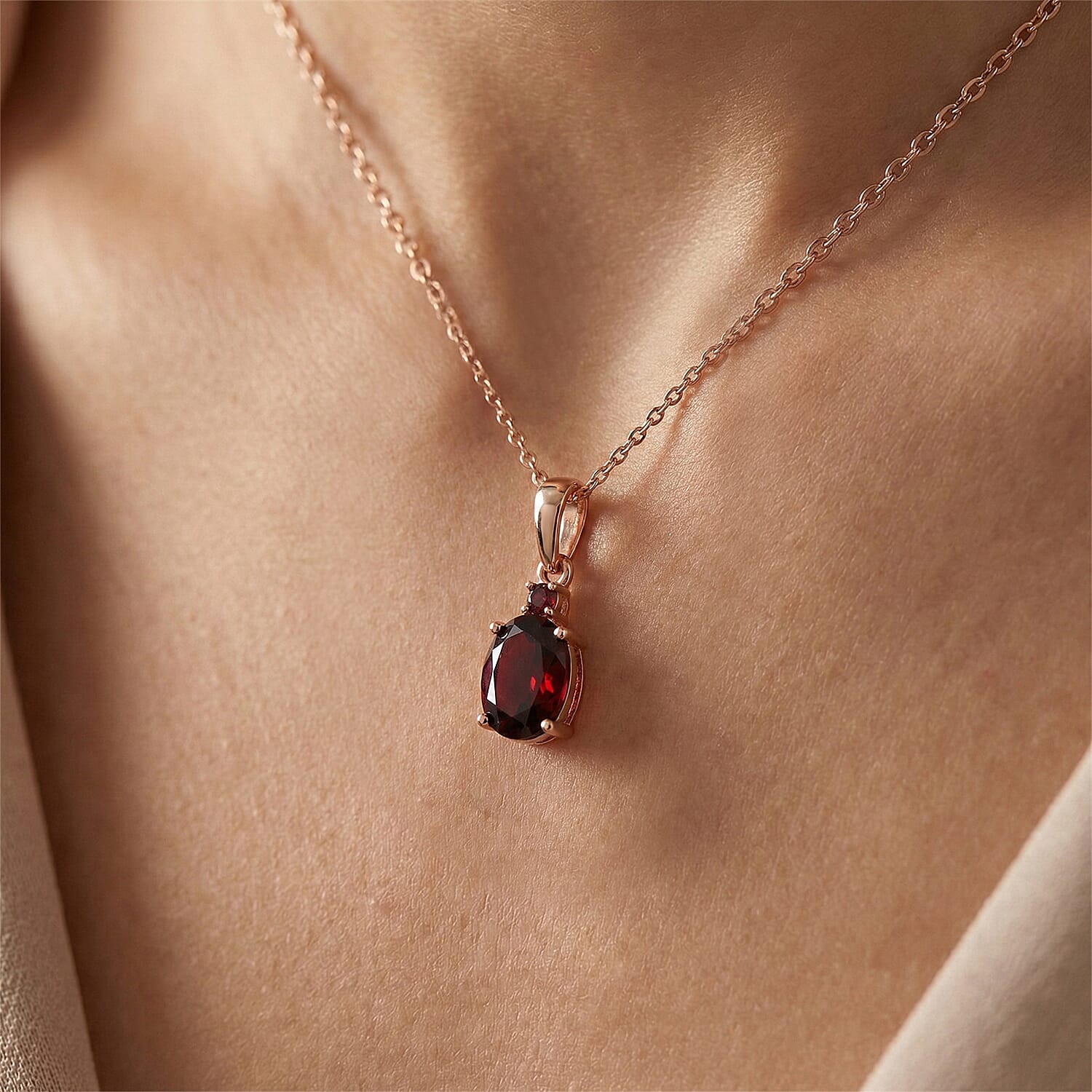 D'Joy Premium Orissa Rhodolite Garnet 1.60 ctw Velvet Fire Trilogy Pendant Necklace in 18K Vermeil Rose Gold Over Sterling Silver 20 Inches