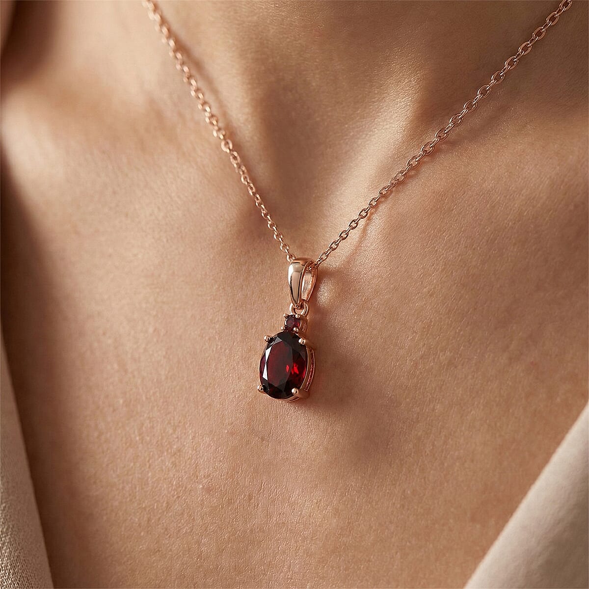 D'Joy Premium Orissa Rhodolite Garnet 1.60 ctw Classic Drop Pendant Necklace in 18K Vermeil Rose Gold Over Sterling Silver 20 Inches  image number 2