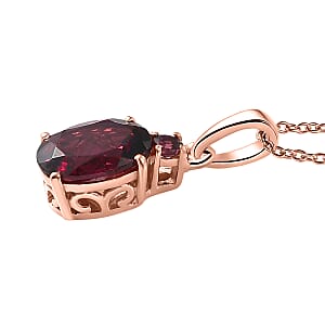 D'Joy Premium Orissa Rhodolite Garnet 1.60 ctw Velvet Fire Trilogy Pendant Necklace in 18K Vermeil Rose Gold Over Sterling Silver 20 Inches 