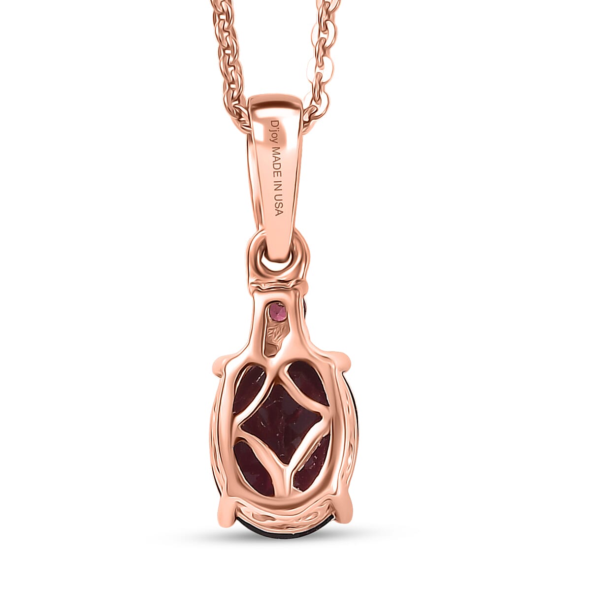 D'Joy Premium Orissa Rhodolite Garnet 1.60 ctw Classic Drop Pendant Necklace in 18K Vermeil Rose Gold Over Sterling Silver 20 Inches  image number 4