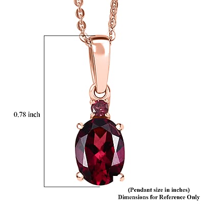 D'Joy Premium Orissa Rhodolite Garnet 1.60 ctw Velvet Fire Trilogy Pendant Necklace in 18K Vermeil Rose Gold Over Sterling Silver 20 Inches