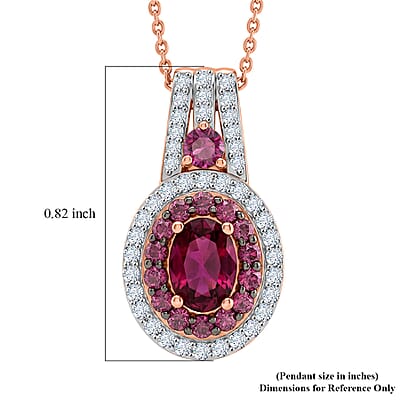 D'Joy Premium Orissa Rhodolite Garnet and Moissanite 2.00 ctw Wine Fire Halo Pendant Necklace in 18K Vermeil Rose Gold Over Sterling Silver 20 Inches