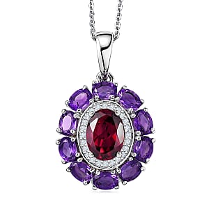 D'Joy Premium Orissa Rhodolite Garnet and Multi Gemstone 3.25 ctw Velvet Blossom Pendant Necklace in Rhodium Over Sterling Silver 20 Inches 