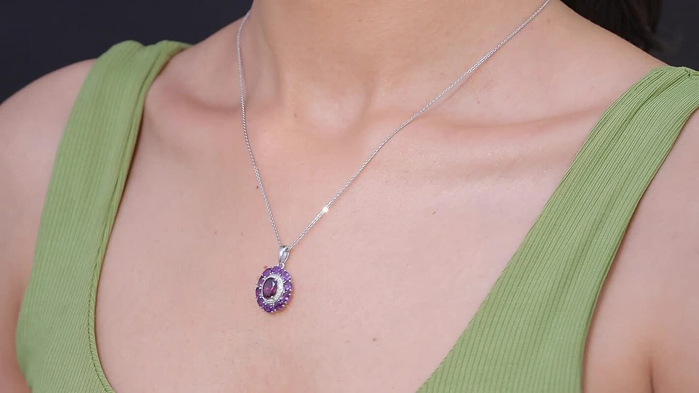 D'Joy Premium Orissa Rhodolite Garnet and Multi Gemstone 3.25 ctw Velvet Blossom Pendant Necklace in Rhodium Over Sterling Silver 20 Inches