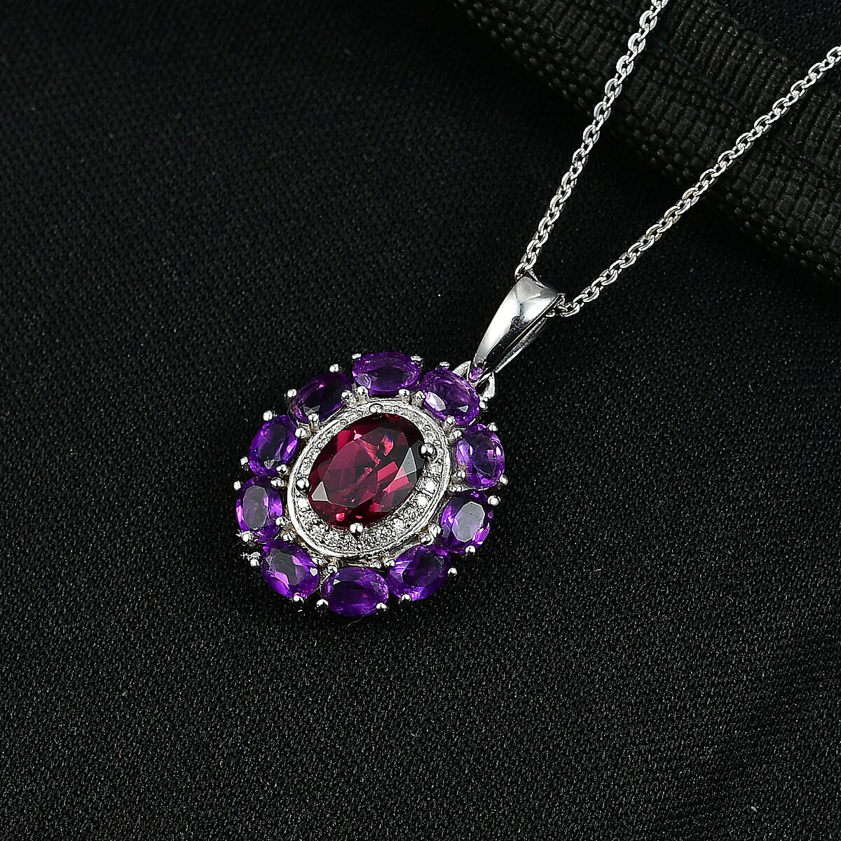 D'Joy Premium Orissa Rhodolite Garnet and Multi Gemstone 3.25 ctw Velvet Blossom Pendant Necklace in Rhodium Over Sterling Silver 20 Inches  image number 1