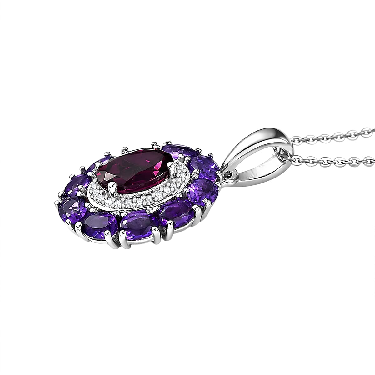 D'Joy Premium Orissa Rhodolite Garnet and Multi Gemstone 3.25 ctw Velvet Blossom Pendant Necklace in Rhodium Over Sterling Silver 20 Inches  image number 3