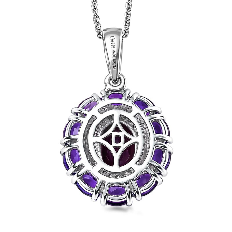 D'Joy Premium Orissa Rhodolite Garnet and Multi Gemstone 3.25 ctw Velvet Blossom Pendant Necklace in Rhodium Over Sterling Silver 20 Inches