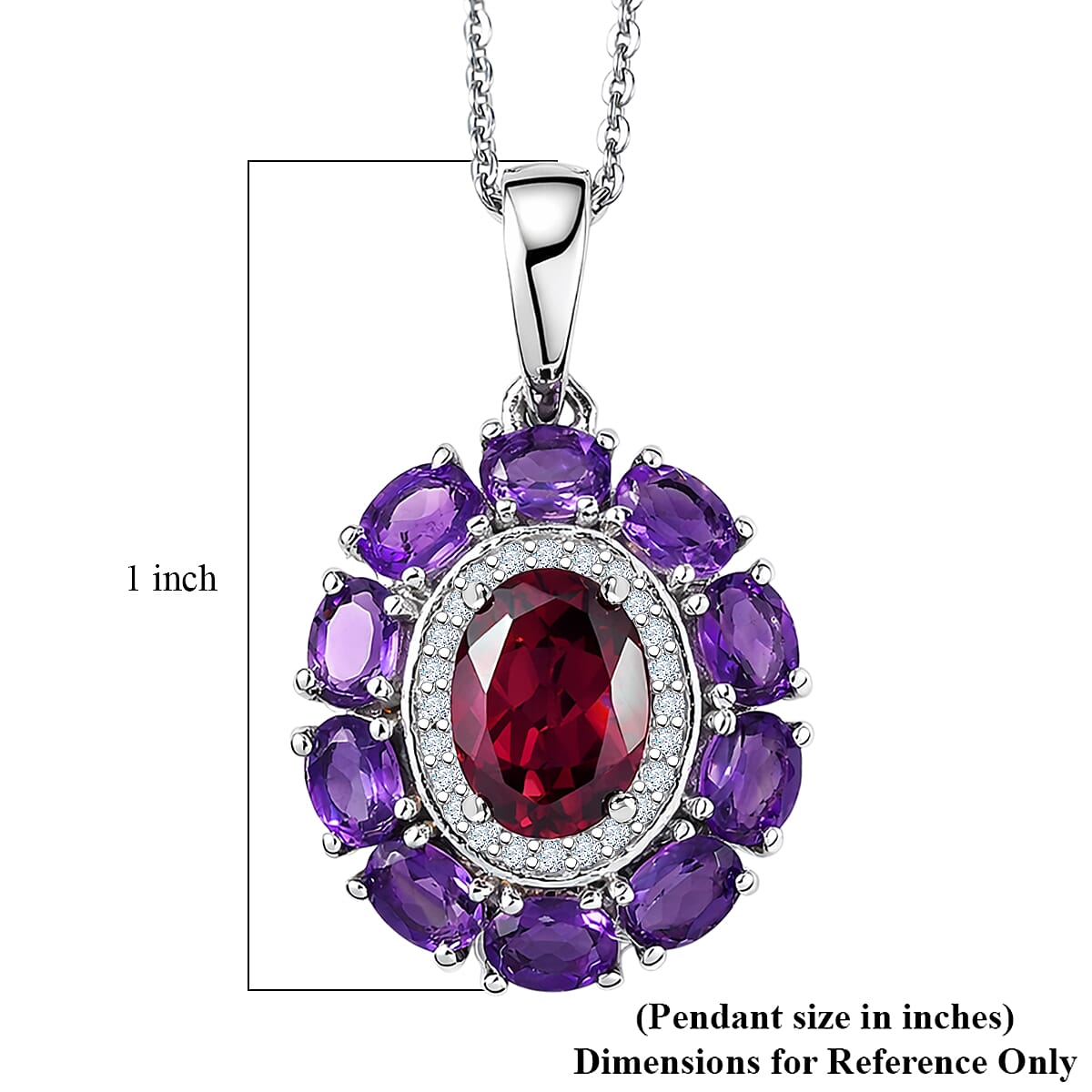 D'Joy Premium Orissa Rhodolite Garnet and Multi Gemstone 3.25 ctw Velvet Blossom Pendant Necklace in Rhodium Over Sterling Silver 20 Inches