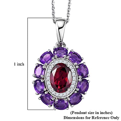 D'Joy Premium Orissa Rhodolite Garnet and Multi Gemstone 3.25 ctw Velvet Blossom Pendant Necklace in Rhodium Over Sterling Silver 20 Inches