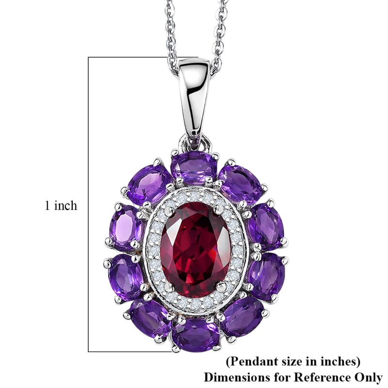 D'Joy Premium Orissa Rhodolite Garnet and Multi Gemstone 3.25 ctw Velvet Blossom Pendant Necklace in Rhodium Over Sterling Silver 20 Inches