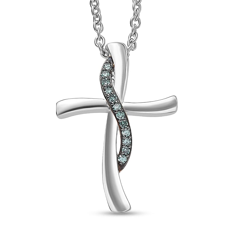 EverTrue Lab Grown Green Diamond (IR) (SI) 0.10 ctw Green Promise Cross Pendant in Platinum Bond with Stainless Steel Necklace 20 Inches