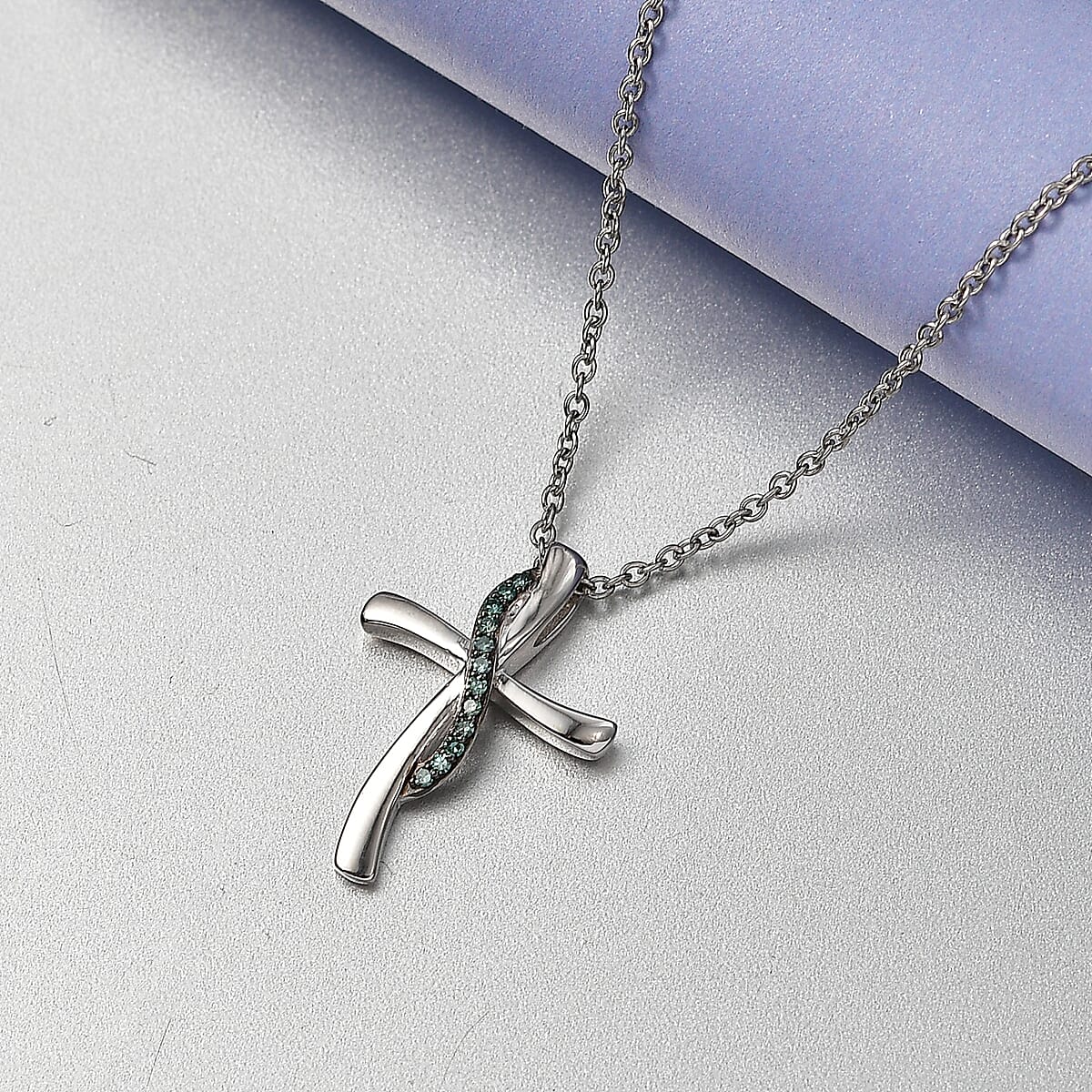 EverTrue Lab Grown Green Diamond (IR) (SI) 0.10 ctw Green Promise Cross Pendant in Platinum Bond with Stainless Steel Necklace 20 Inches image number 1