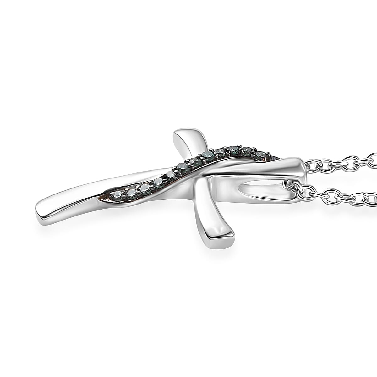 EverTrue Lab Grown Green Diamond (IR) (SI) 0.10 ctw Green Promise Cross Pendant in Platinum Bond with Stainless Steel Necklace 20 Inches image number 3