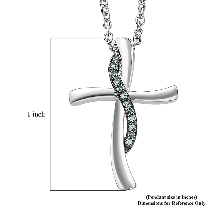 EverTrue Lab Grown Green Diamond (IR) (SI) 0.10 ctw Green Promise Cross Pendant in Platinum Bond with Stainless Steel Necklace 20 Inches