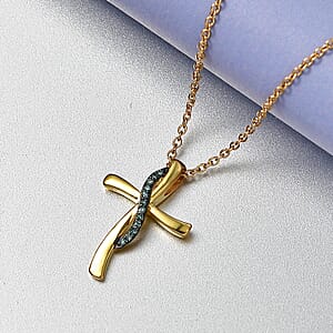 EverTrue Lab Grown Green DIamond SI 0.10 ctw Pendant in 18K YG Plated with ION Plated YG Stainless Steel Necklace 20 Inches