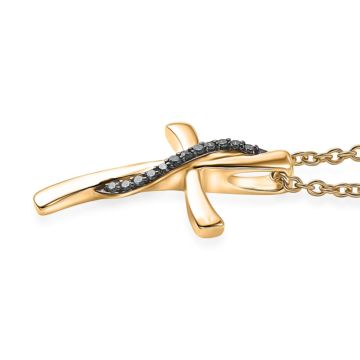 EverTrue Lab Grown Green DIamond SI 0.10 ctw Pendant in 18K YG Plated with ION Plated YG Stainless Steel Necklace 20 Inches image number 3