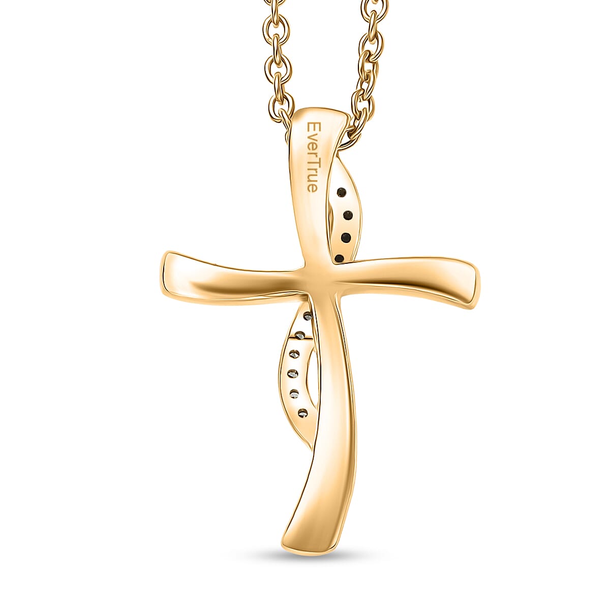 EverTrue Lab Grown Green Diamond SI 0.10 ctw Green Promise Cross Pendant in 18K YG Plated with ION Plated YG Stainless Steel Necklace 20 Inches