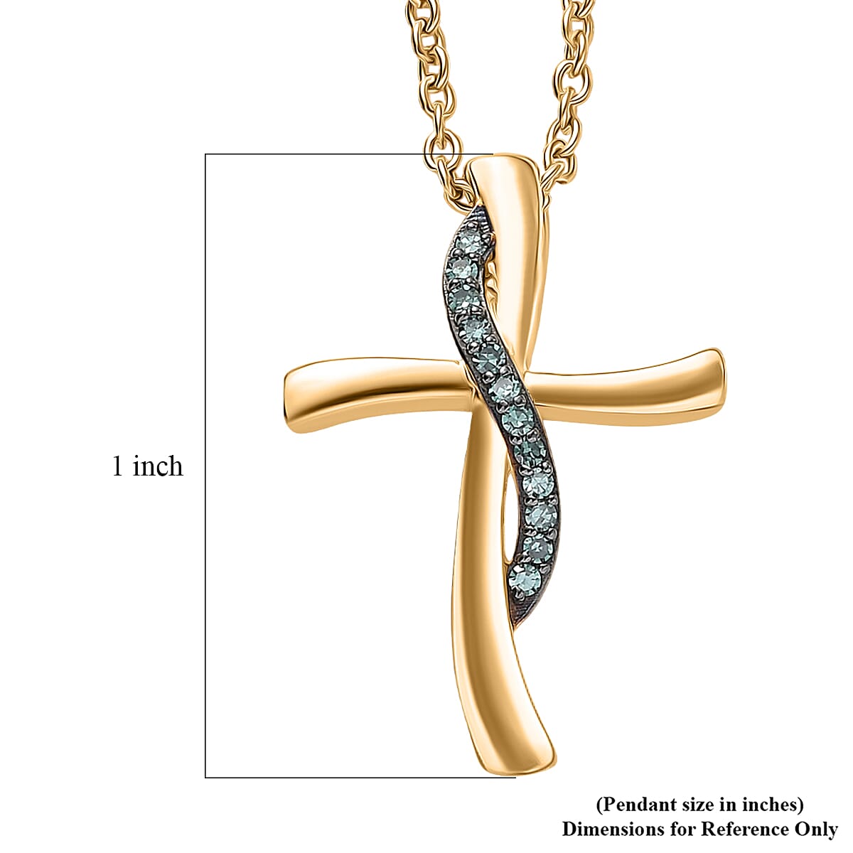 EverTrue Lab Grown Green Diamond SI 0.10 ctw Green Promise Cross Pendant in 18K YG Plated with ION Plated YG Stainless Steel Necklace 20 Inches