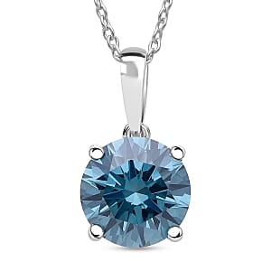 Luxuriant Lab Grown Blue Diamond (VS) (IR) 2.00 ctw Solitaire Pendant Necklace in Rhodium Over Sterling Silver (20 Inches)