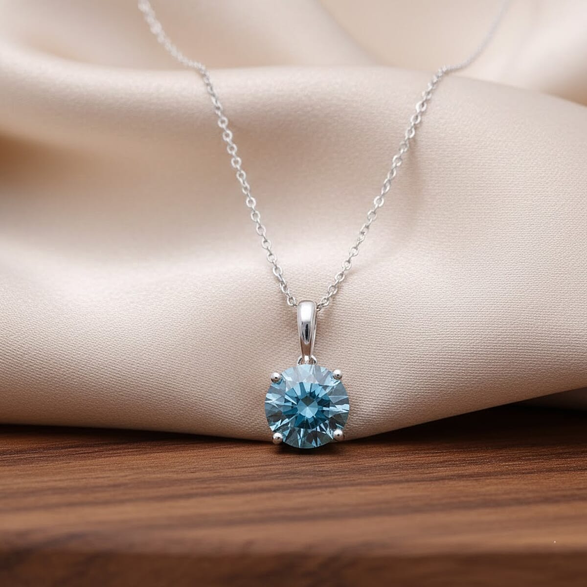 Luxuriant Lab Grown Blue Diamond (VS) (IR) 2.00 ctw Solitaire Pendant Necklace in Rhodium Over Sterling Silver (20 Inches) image number 1