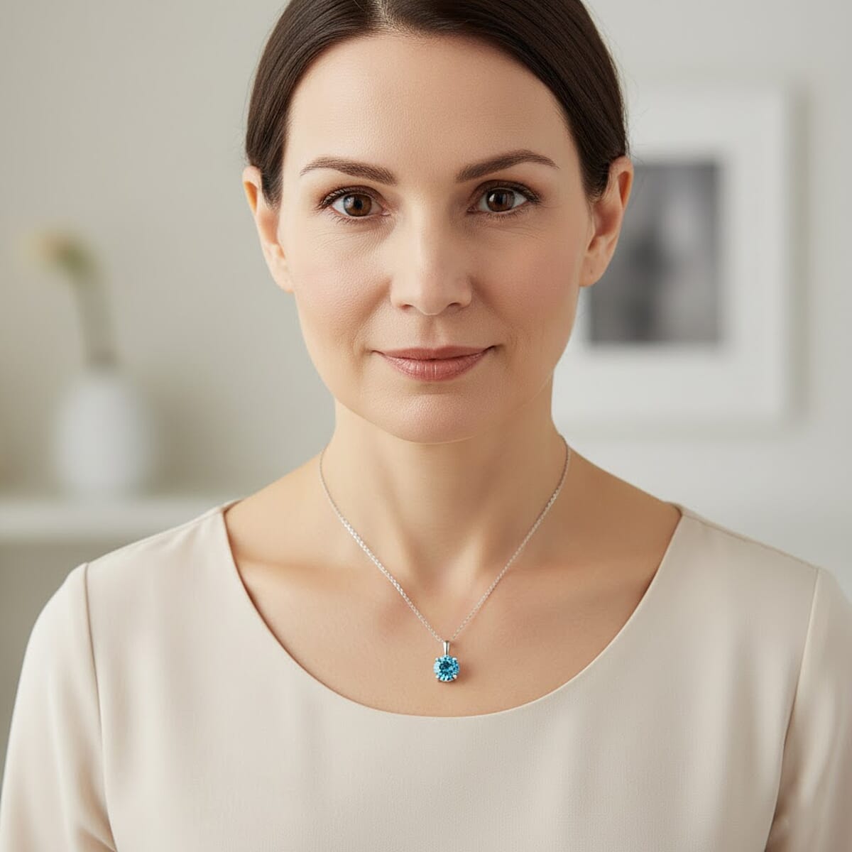 Luxuriant Lab Grown Blue Diamond (VS) (IR) 2.00 ctw Solitaire Pendant Necklace in Rhodium Over Sterling Silver (20 Inches) image number 2