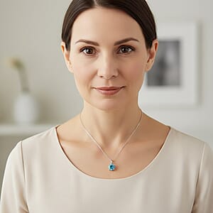 Luxuriant Lab Grown Blue Diamond (VS) (IR) 2.00 ctw Solitaire Pendant Necklace in Rhodium Over Sterling Silver (20 Inches)