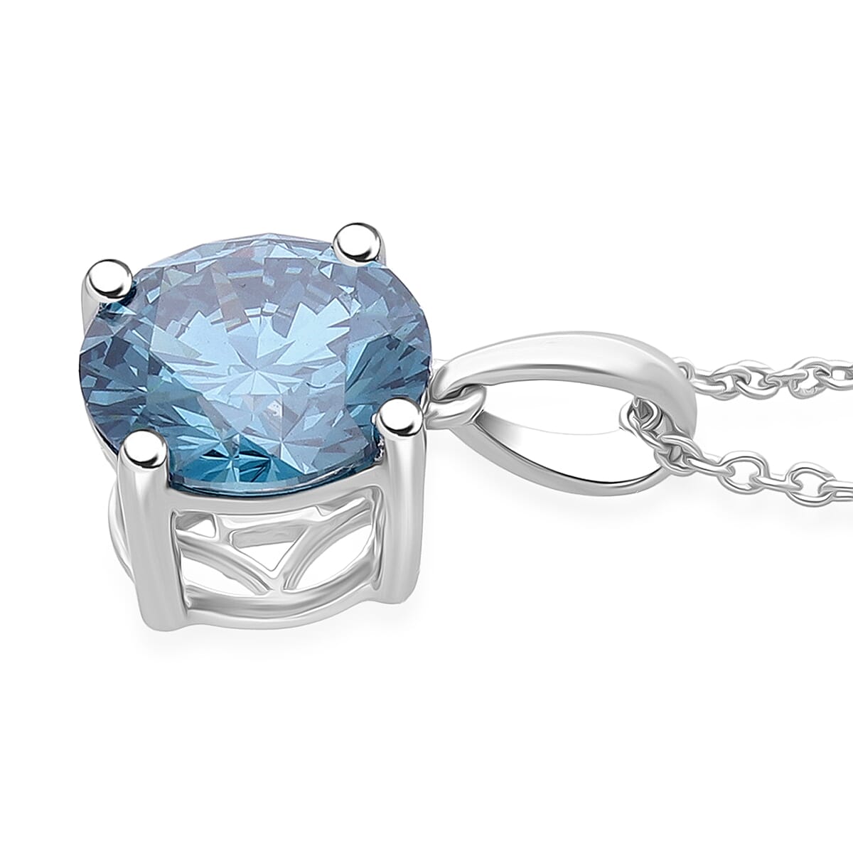 Luxuriant Lab Grown Blue Diamond (VS) (IR) 2.00 ctw Solitaire Pendant Necklace in Rhodium Over Sterling Silver (20 Inches) image number 3
