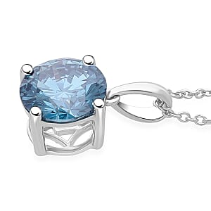 Luxuriant Lab Grown Blue Diamond (VS) (IR) 2.00 ctw Solitaire Pendant Necklace in Rhodium Over Sterling Silver (20 Inches)