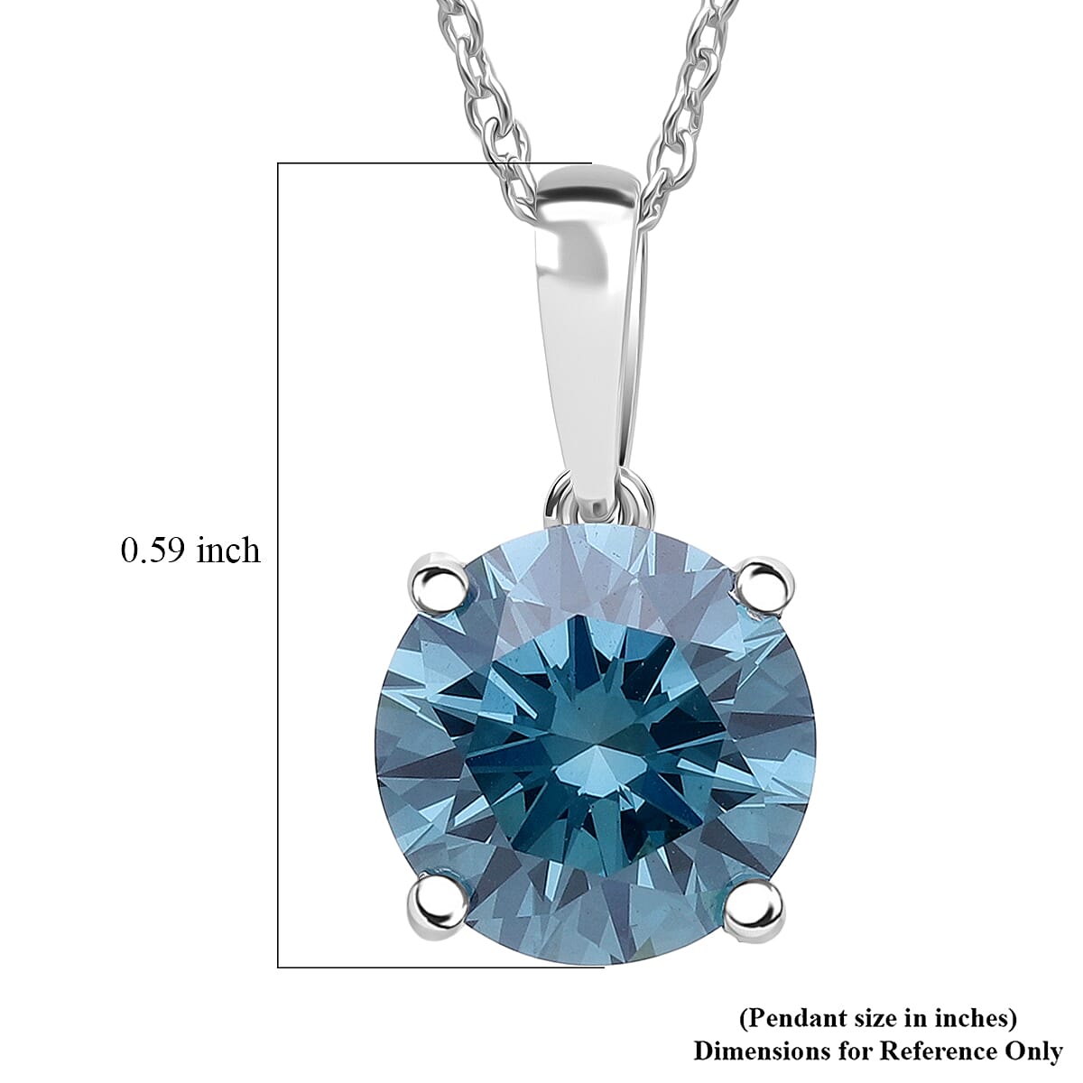 Luxuriant Lab Grown Blue Diamond (VS) (IR) 2.00 ctw Solitaire Pendant Necklace in Rhodium Over Sterling Silver (20 Inches) image number 5