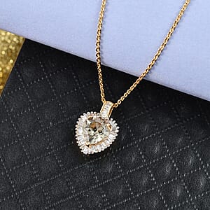 AAA Turkizite and Luxuriant Lab Grown Diamond G-H SI 1.65 ctw Pendant Necklace in 18K Vermeil Yellow Gold Over Sterling Silver 20 Inches 