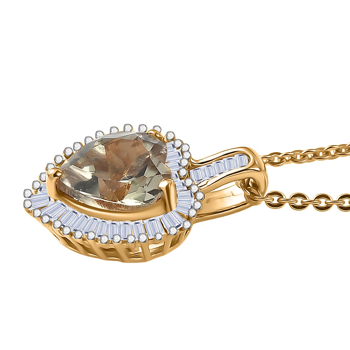 AAA Turkizite and Luxuriant Lab Grown Diamond G-H SI 1.65 ctw Pendant Necklace in 18K Vermeil Yellow Gold Over Sterling Silver 20 Inches  image number 3