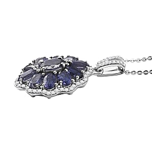 D'Joy Premium Catalina Iolite and Moissanite 2.85 ctw Pendant Necklace in Rhodium Over Sterling Silver 20 Inches 