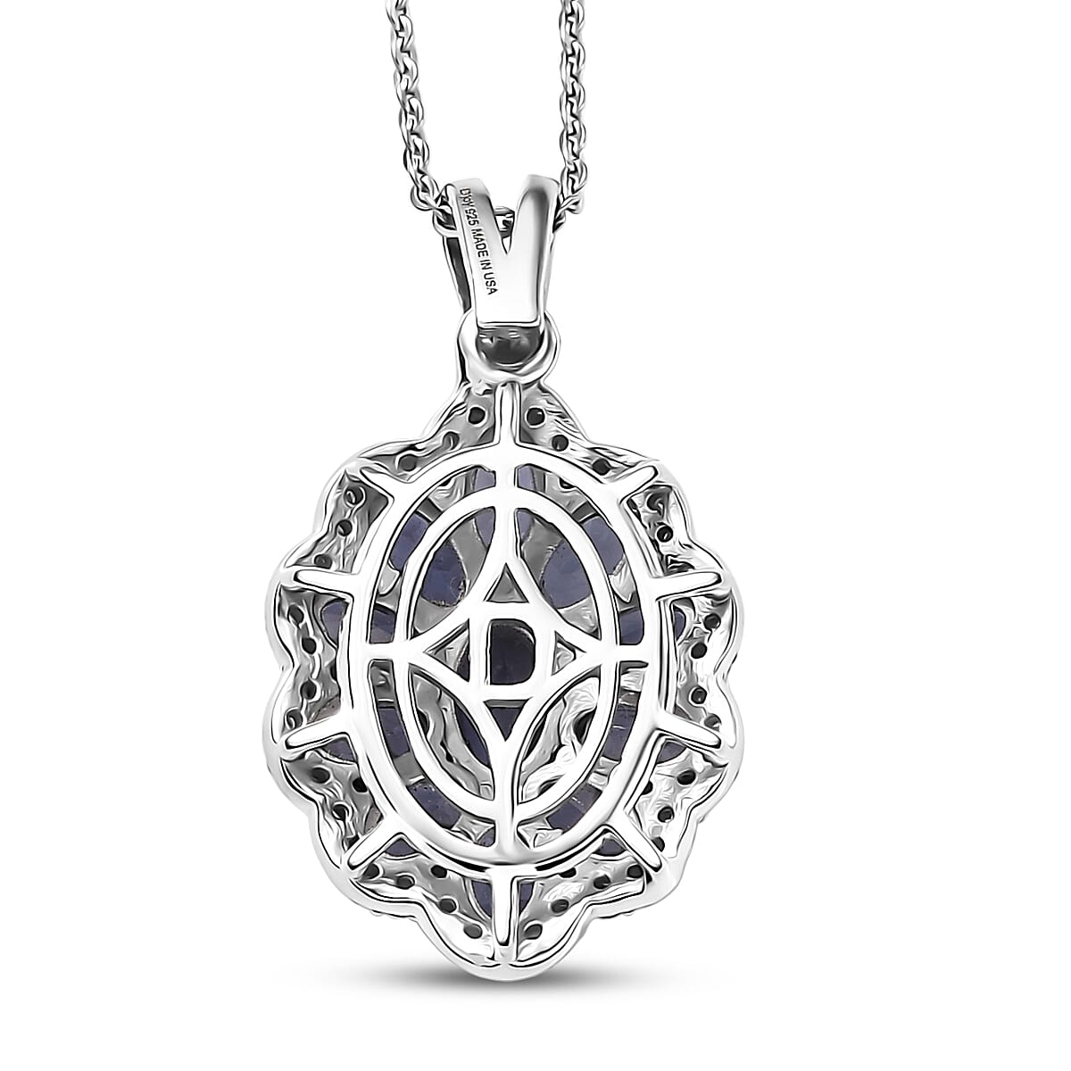 D'Joy Premium Catalina Iolite and Moissanite 2.85 ctw Floral Pendant Necklace in Rhodium Over Sterling Silver 20 Inches 