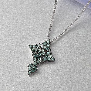 Luxuriant Lab Grown Green Diamond (IR) SI 0.50 ctw Forever Green Faith Pendant Necklace in Rhodium Over Sterling Silver 20 Inches 