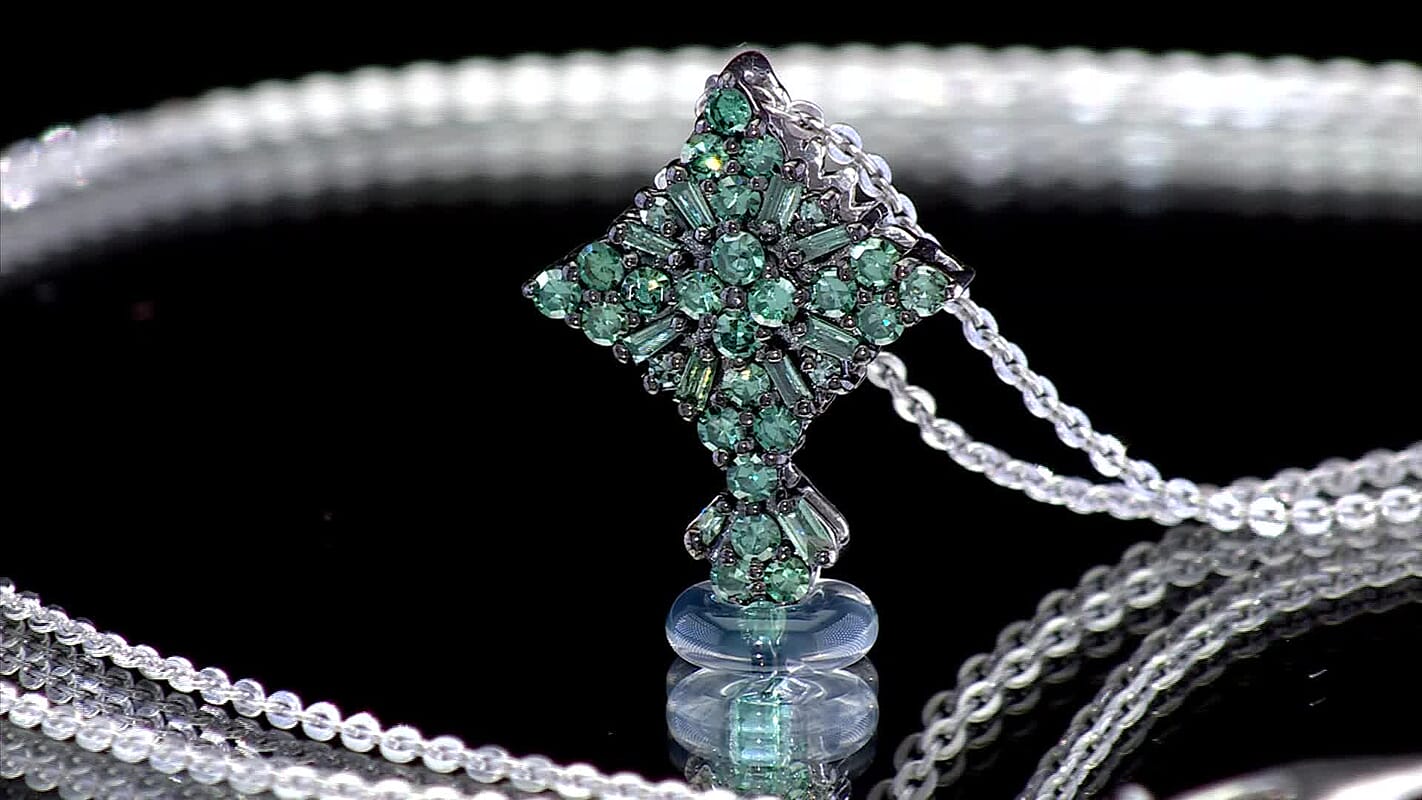 Luxuriant Lab Grown Green Diamond (IR) SI 0.50 ctw Forever Green Faith Pendant Necklace in Rhodium Over Sterling Silver 20 Inches