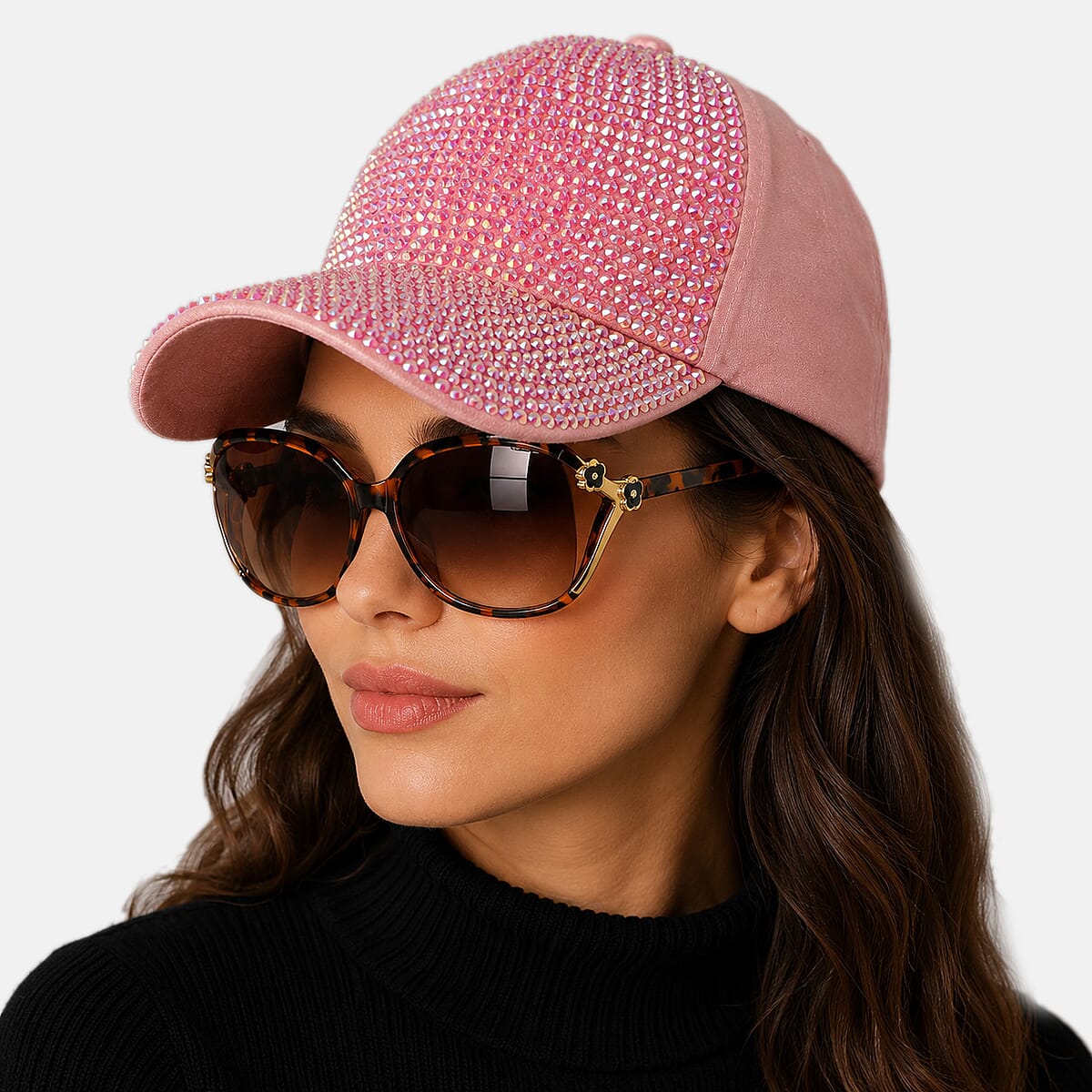 La Marey Gradient Tea Brown UV400 Sunglasses and Pink Color Resin Crystal Hat image number 1