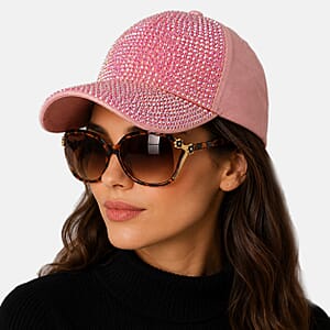 La Marey Gradient Tea Brown UV400 Sunglasses and Pink Color Resin Crystal Hat